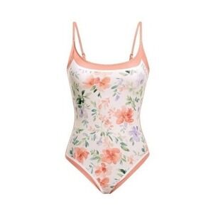 Delicate Floral One Piece Swimsuit Off White Peach Detail Adjustable Straps Padd